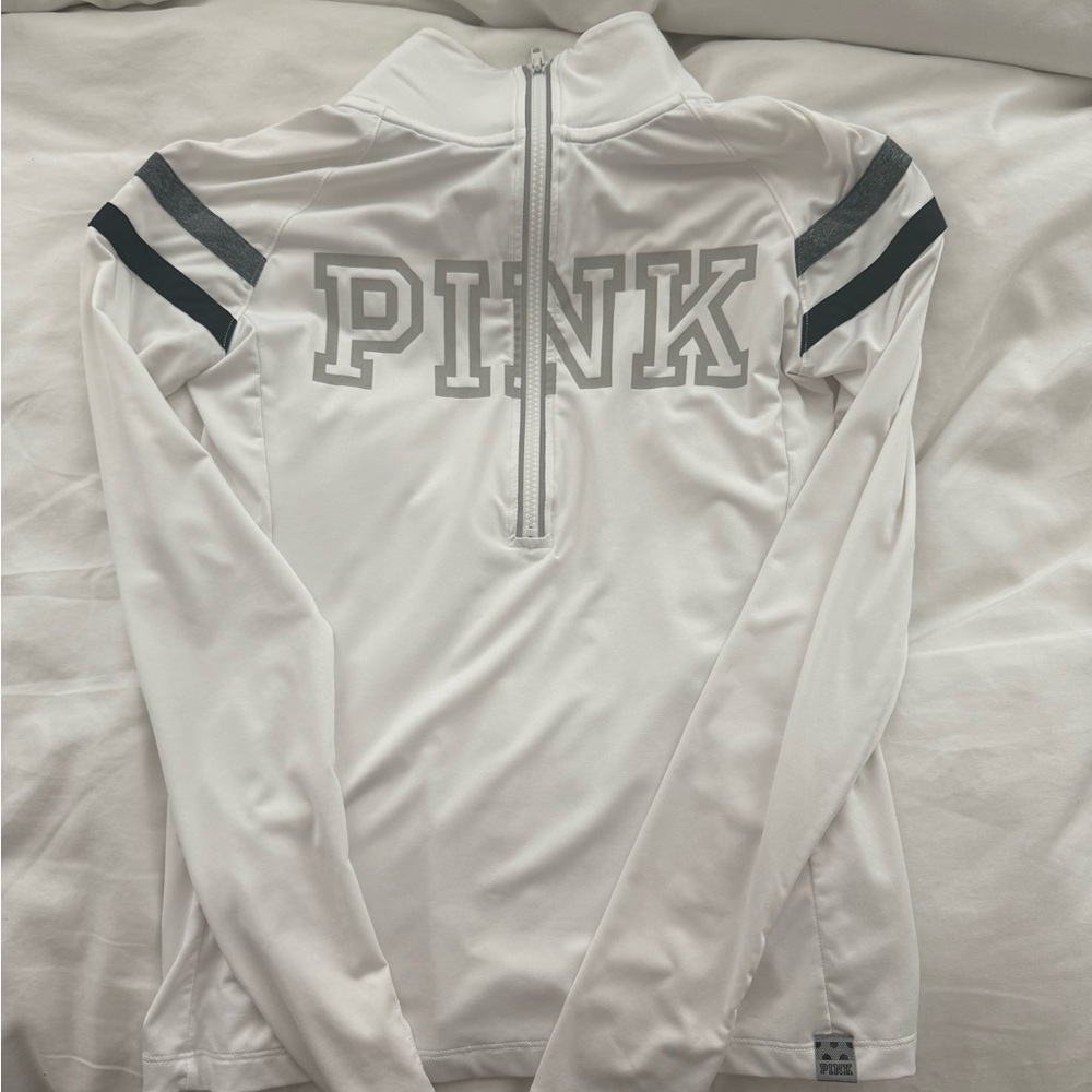 PINK Victoria Secret White Dri-Fit Quarter-Zip Pullover